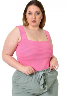 Potre OR - Γυναικείο Plus Size τοπ αμάνικο με ανάγλυφο σχέδιο Ροζ 24404