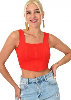 Potre OR - Crop top πλεκτό τύπου κορσές Κόκκινο 25204