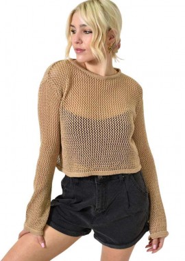 Potre OR - Γυναικεία μπλούζα διάτρητη με ασημοκλωστή Μπεζ 23387