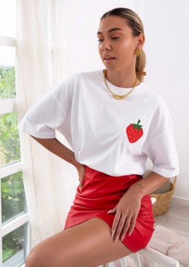 sense-shop - TSHIRT ΛΕΥΚΟ ME ΦΡΑΟΥΛΑ - STRAWBERRY KISS