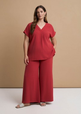 MAT FASHION - Μπλούζα κρεπ airwashed με V-λαιμόκοψη και πιέτα μπροστά