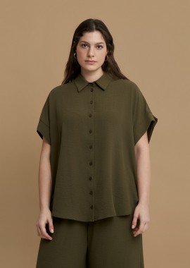 MAT FASHION - Πουκάμισο κρεπ airwashed με στρογγυλό τελείωμα