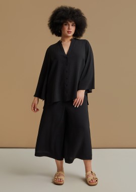 MAT FASHION - Πουκάμισο κρεπ airwashed με V-λαιμόκοψη