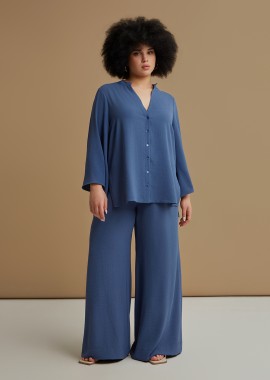 MAT FASHION - Πουκάμισο κρεπ airwashed με V-λαιμόκοψη