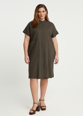 MAT FASHION - Βαμβακερό σεμιζιέ φόρεμα με μάο γιακά