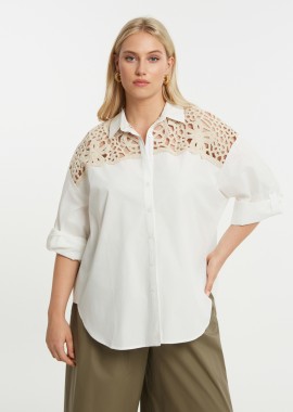MAT FASHION - Βαμβακερό πουκάμισο με λεπτομέρεια δαντέλας