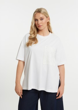 MAT FASHION - Βαμβακερό t-shirt με crochet πλάτη και τσέπη