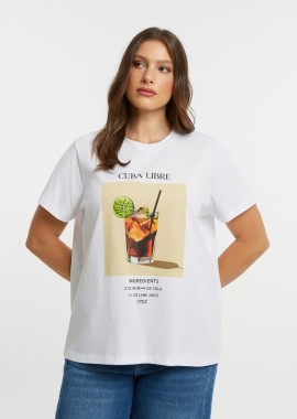 MAT FASHION - Βαμβακερό t-shirt με στάμπα Cuba Libre cocktail