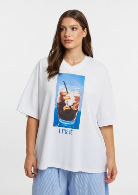 MAT FASHION - Βαμβακερό t-shirt με στάμπα freddo espresso & strass