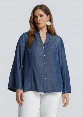 MAT FASHION - Τζιν πουκάμισο με εντυπωσιακά μανίκια καμπάνα