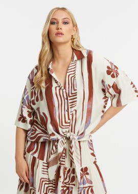 MAT FASHION - Πουκάμισο βισκόζη με floral μοτίβο και δέσιμο μπροστά