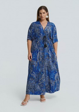 MAT FASHION - Maxi φόρεμα super jersey εμπριμέ με δέσιμο και φούντες