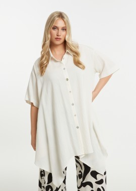 MAT FASHION - Μακρύ πουκάμισο βισκόζη/λινό με ασύμμετρο τελείωμα