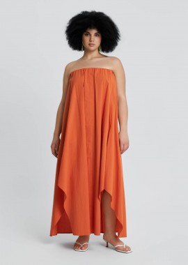 MAT FASHION - Βαμβακερό maxi strapless φόρεμα
