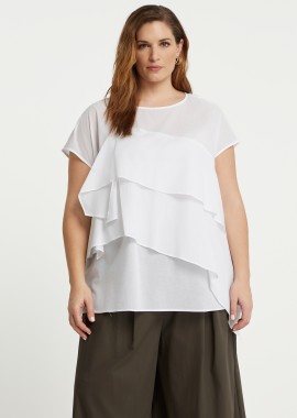 MAT FASHION - Βαμβακερή μπλούζα με ασύμμετρα layered βολάν