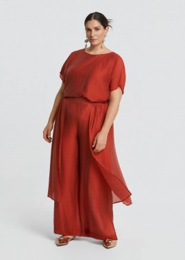 MAT FASHION - Λινή wide-leg παντελόνα με layered σχέδιο