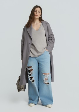 MAT FASHION - Μακρυμάνικη βαμβακερή μπλούζα με στρογγυλή λαιμόκοψη
