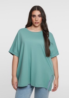 MAT FASHION - Βαμβακερό t-shirt με άνοιγμα στο τελείωμα