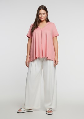 MAT FASHION - Βαμβακερό t-shirt με V-λαιμόκοψη & πιέτα