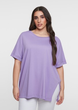 MAT FASHION - Βαμβακερό t-shirt με άνοιγμα στο τελείωμα