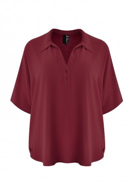 MAT FASHION - Μπλούζα κρεπ airwashed με κοντό μανίκι και γιακά