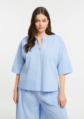 MAT FASHION - Μπλούζα ποπλίνα ριγέ με τσέπη στο στήθος & μοντέρνο ντεκολτέ