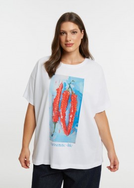 MAT FASHION - Βαμβακερό t-shirt με στάμπα πιπεριές