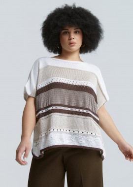 MAT FASHION - Πλεκτή μπλούζα color-block με διάτρητες λεπτομέρειες