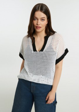 MAT FASHION - Μπλούζα με ανοιχτή πλέξη και V λαιμόκοψη