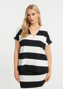 MAT FASHION - Πλεκτό τοπ με V λαιμόκοψη με ρίγες