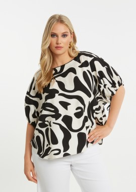 MAT FASHION - Εμπριμέ μπλούζα βισκόζη με κοντό μανίκι