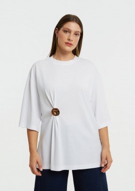 MAT FASHION - Oversized βαμβακερό t-shirt με μεταλλική λεπτομέρεια