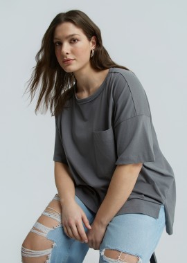 MAT FASHION - Oversized βαμβακερό t-shirt με τσεπάκι