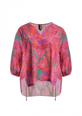 MAT FASHION - Βαμβακερή μπλούζα με paisley print και δέσιμο