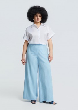MAT FASHION - Wide-leg παντελόνα με λεπτή ρίγα