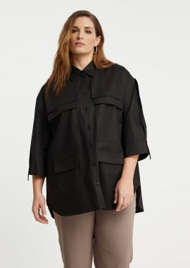 MAT FASHION - Πουκάμισο ποπλίνα με patch τσέπες και δεσίματα στα μανίκια