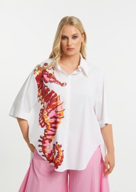 MAT FASHION - Πουκάμισο ποπλίνα με print ιππόκαμπου