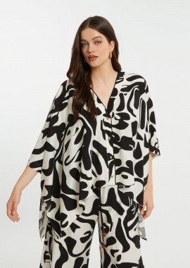 MAT FASHION - Πουκάμισο βισκόζη εμπριμέ με ασύμμετρο τελείωμα