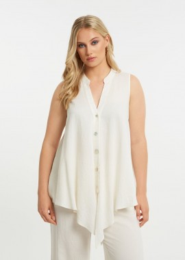 MAT FASHION - Αμάνικο πουκάμισο βισκόζη/λινό με ασύμμετρο τελείωμα