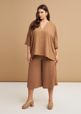 MAT FASHION - Πουκάμισο κρεπ airwashed με V-λαιμόκοψη