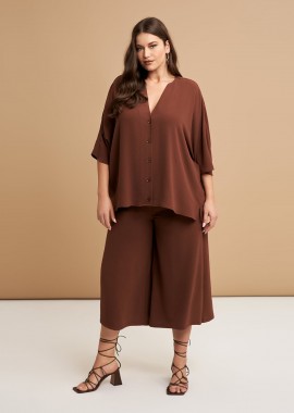 MAT FASHION - Πουκάμισο κρεπ airwashed με V-λαιμόκοψη