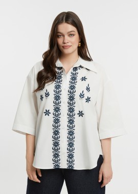 MAT FASHION - Βαμβακερό πουκάμισο με κέντημα και κοντά μανίκια