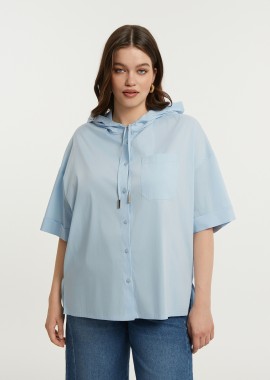 MAT FASHION - Πουκάμισο από ποπλίνα με κοντά μανίκια και κουκούλα