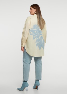 MAT FASHION - Oversized πουκάμισο με φλόραλ τύπωμα στη πλάτη