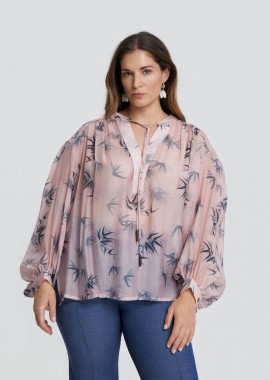 MAT FASHION - Εμπριμέ μπλούζα από βαμβακερό μείγμα με δέσιμο στο λαιμό