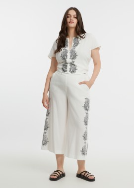 MAT FASHION - Cropped παντελόνα βισκόζη με print