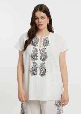 MAT FASHION - Μπλούζα βισκόζη με print και κοντά μανίκια