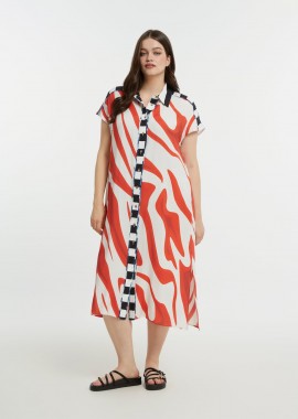 MAT FASHION - Εμπριμέ φόρεμα σεμιζιέ βισκόζη με αντίθεση στα κουμπιά