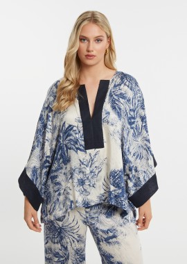 MAT FASHION - Εμπριμέ μπλούζα βισκόζη με αντίθεση στον γιακά