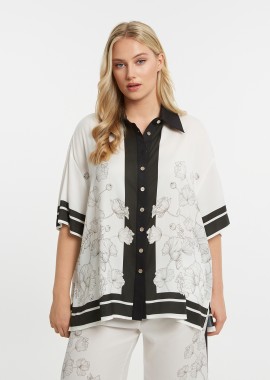 MAT FASHION - Σατέν πουκάμισο με floral μοτίβο και contrast λεπτομέρειες